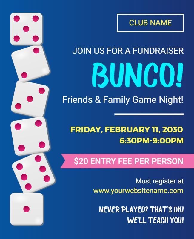 Bunco Fundraiser Family Game Night Flyer Template