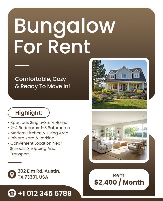Bungalow Rental Property Listing Flyer Template