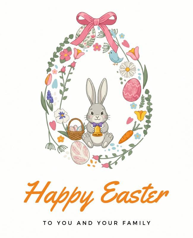 Bunny and Flowers Easter Greeting Poster Template
