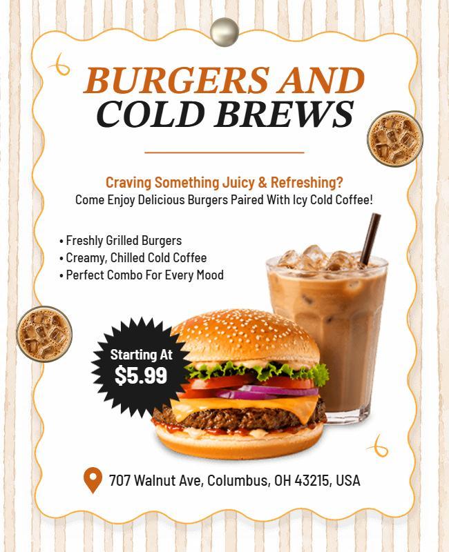 Burger and Cold Brew Special Offer Flyer Template