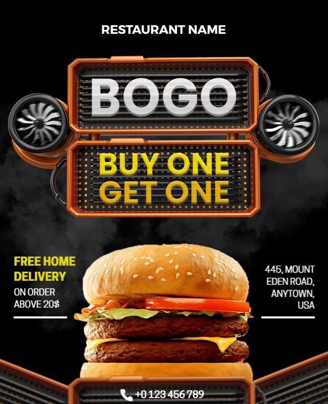 Burger Restaurant Bogo Promotion Flyer Template