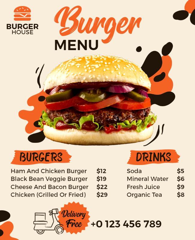 Burger Restaurant Menu Promotion Flyer Template