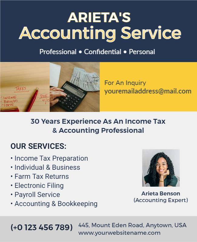 Professional Yellow Accounting Services Business Flyer Template