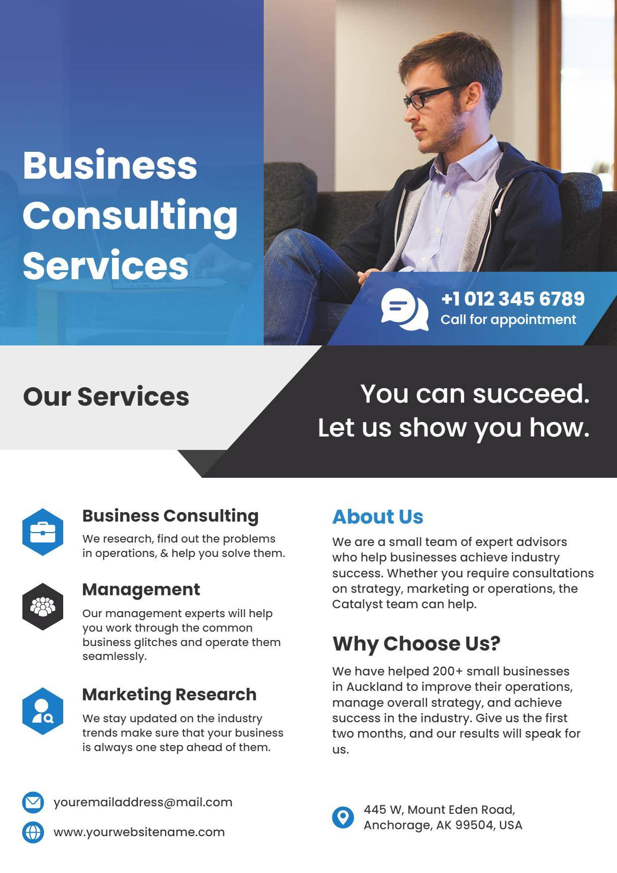 Professional Blue Business Consulting Services Flyer Template