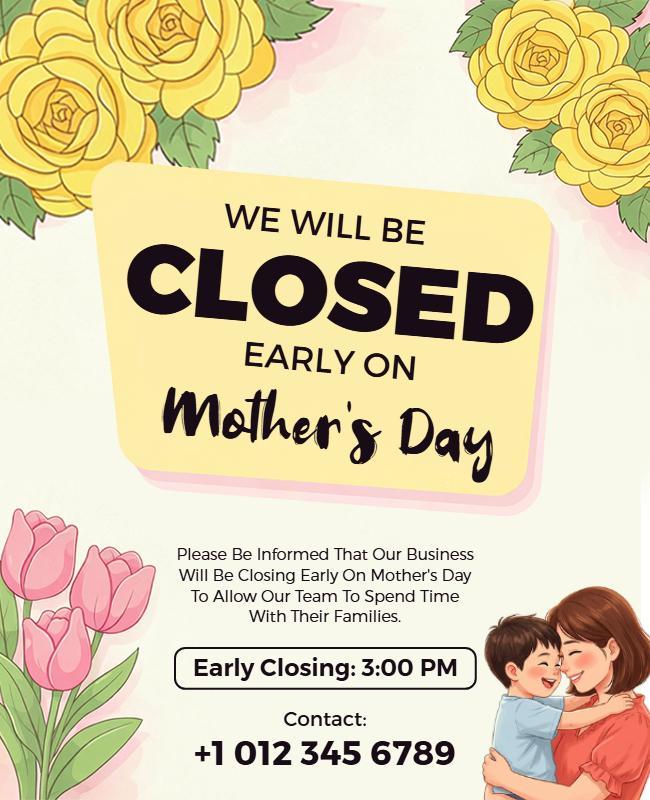 Business Early Closing Mother's Day Flyer Template