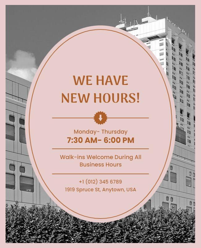 Business New Hours Announcement Flyer Template