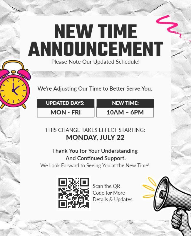 Business New Time Announcement Flyer Template