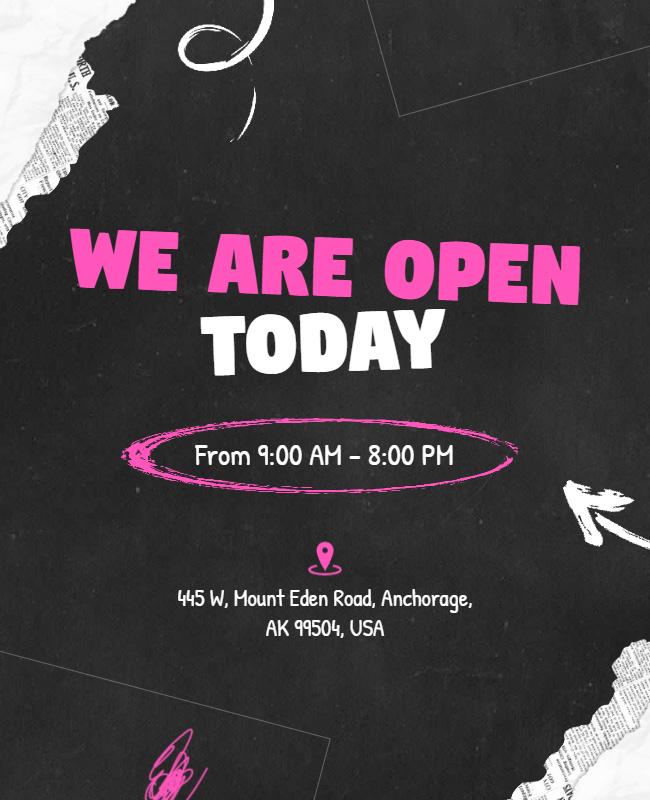 Bold Black and Pink Business Hours Announcement Flyer Template