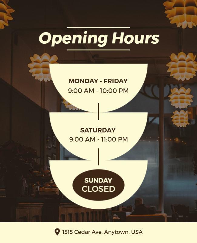 Modern Ambient Cafe Opening Hours Announcement Flyer Template