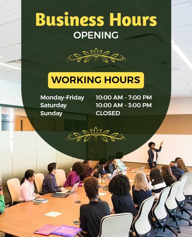 Business Opening Hours Information Flyer Template