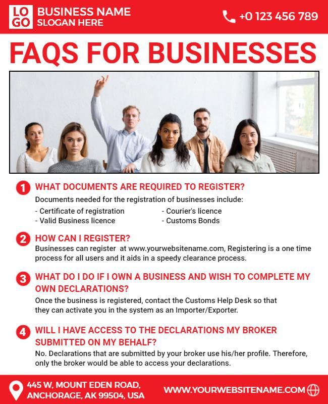 Business Registration Faqs Informational Flyer Template