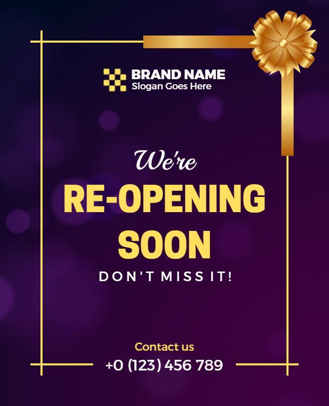 Vibrant Purple Grand Re-Opening Announcement Flyer Template