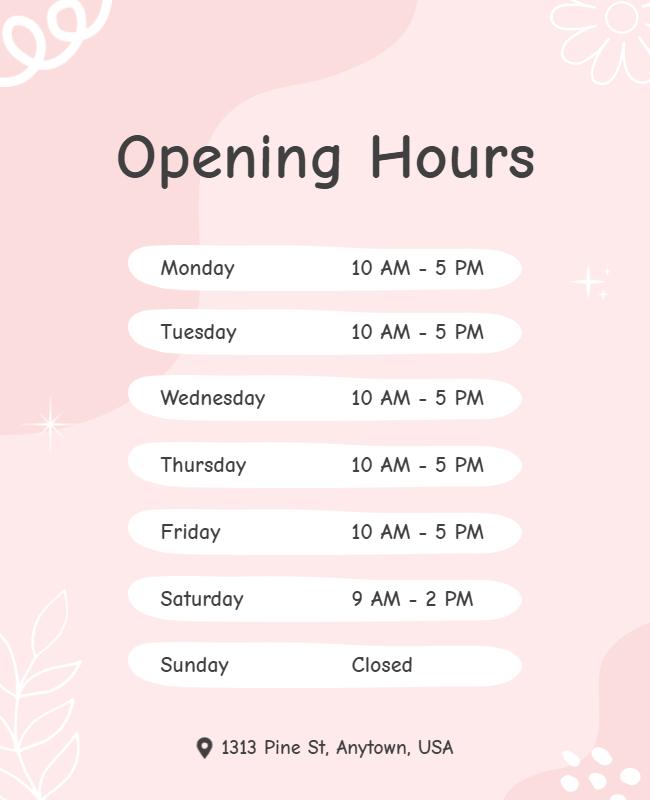 Business Weekly Opening Hours Flyer Template