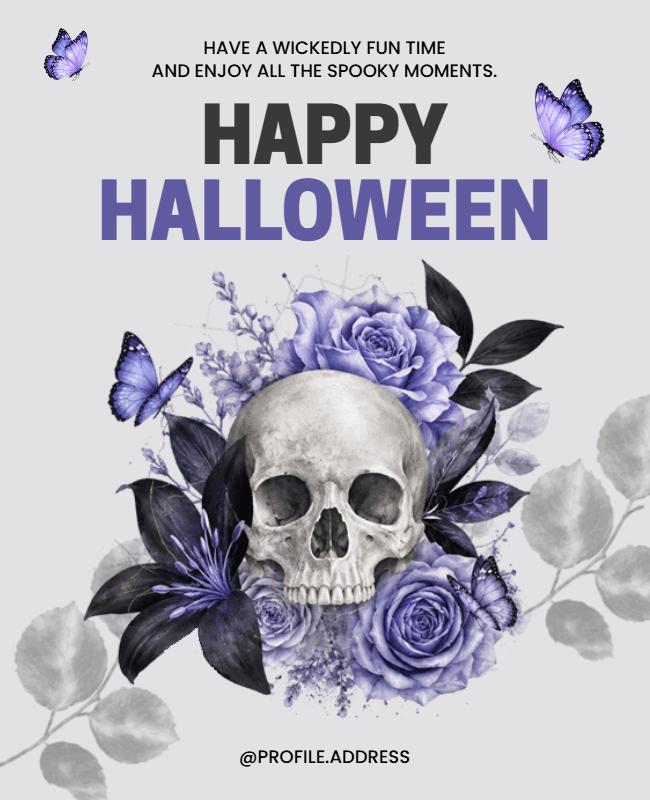 Butterfly and Skull Themed Halloween Poster Template