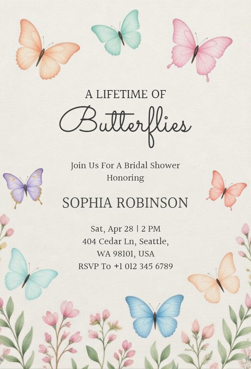 Butterfly Garden Inspired Bridal Shower Invitation Template