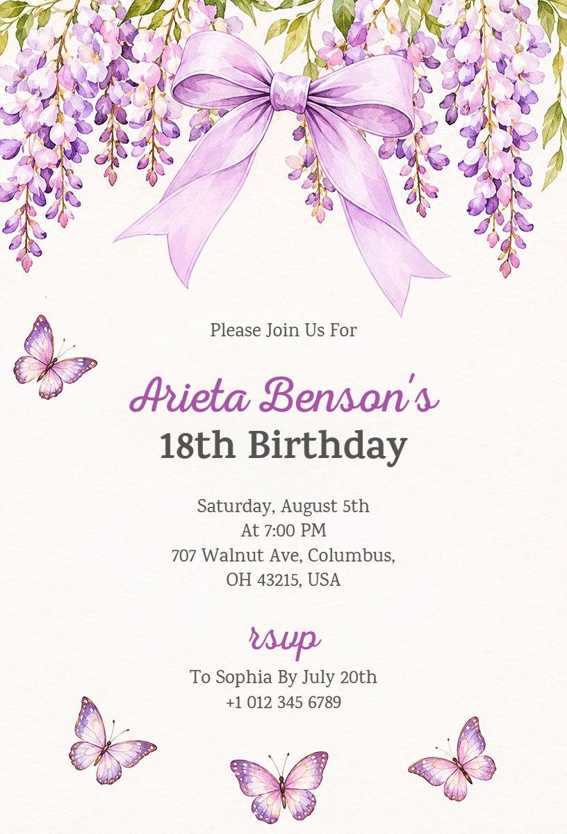 Butterfly Garden Theme 18th Birthday Invitation Template