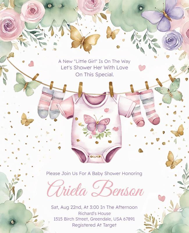 Butterfly Theme Baby Shower Invitation Flyer Template