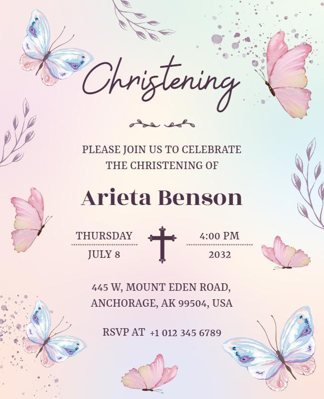 Butterfly Themed Christening Celebration Flyer Template