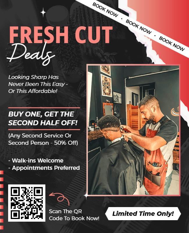 Buy One Get Second Half Off Barbershop Flyer Template