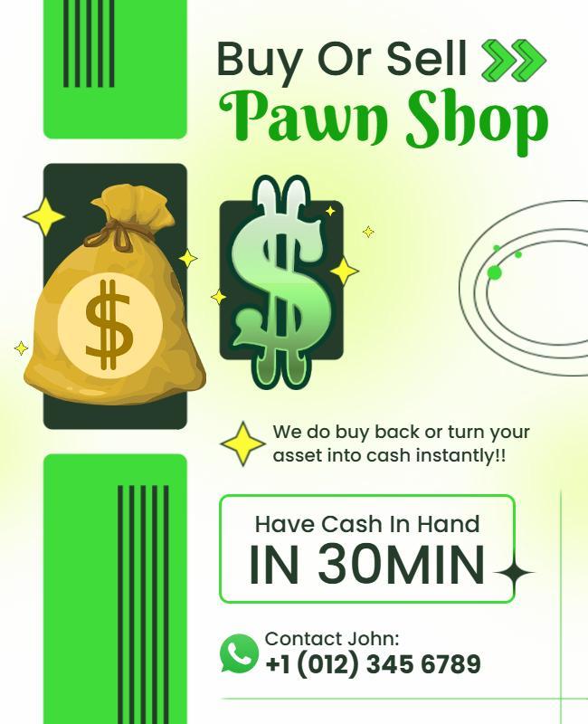 Bright Green Pawn Shop Buy or Sell Cash Flyer Template