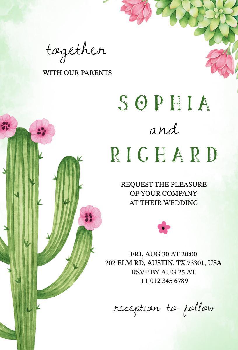 Cactus Floral Western Wedding Ceremony Invitation Template