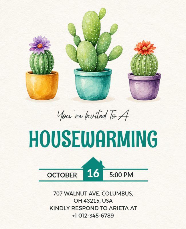 Cactus Theme Housewarming Invitation Flyer Template
