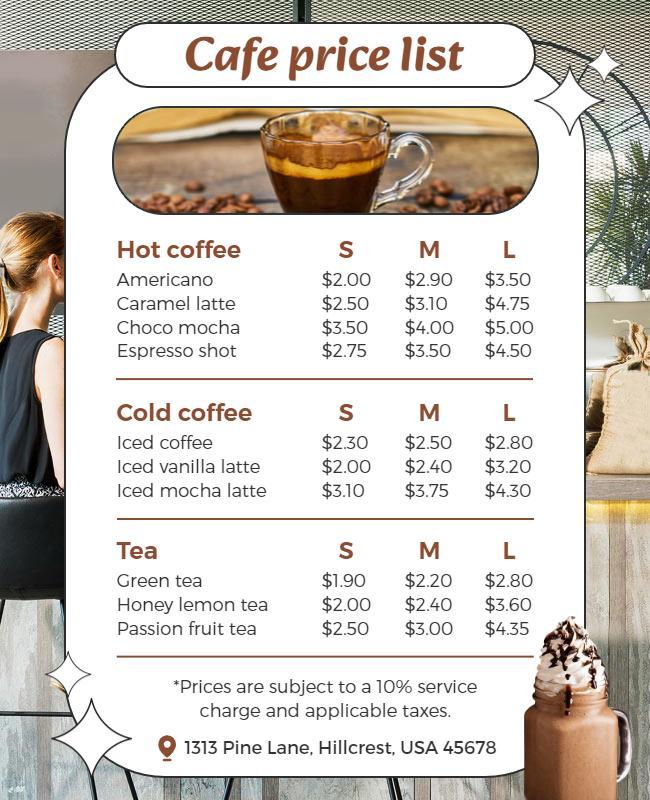 Cafe Beverage Menu Price List Flyer Template