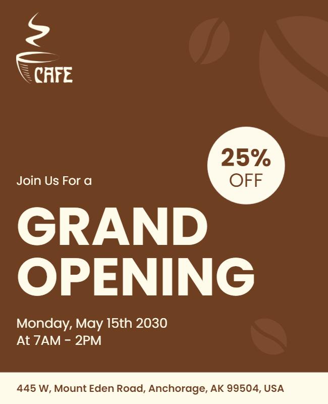 Modern Brown Cafe Grand Opening Discount Flyer Template