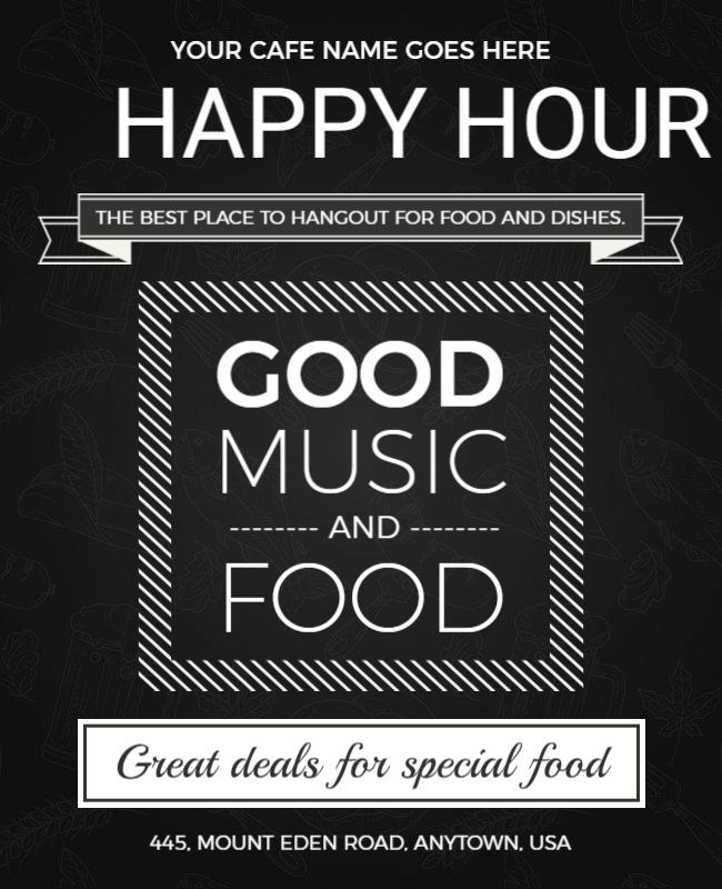 Cafe Happy Hour Music and Food Flyer Template