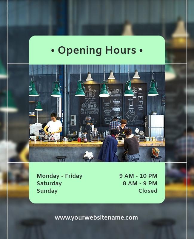 Cafe Opening Hours Announcement Flyer Template