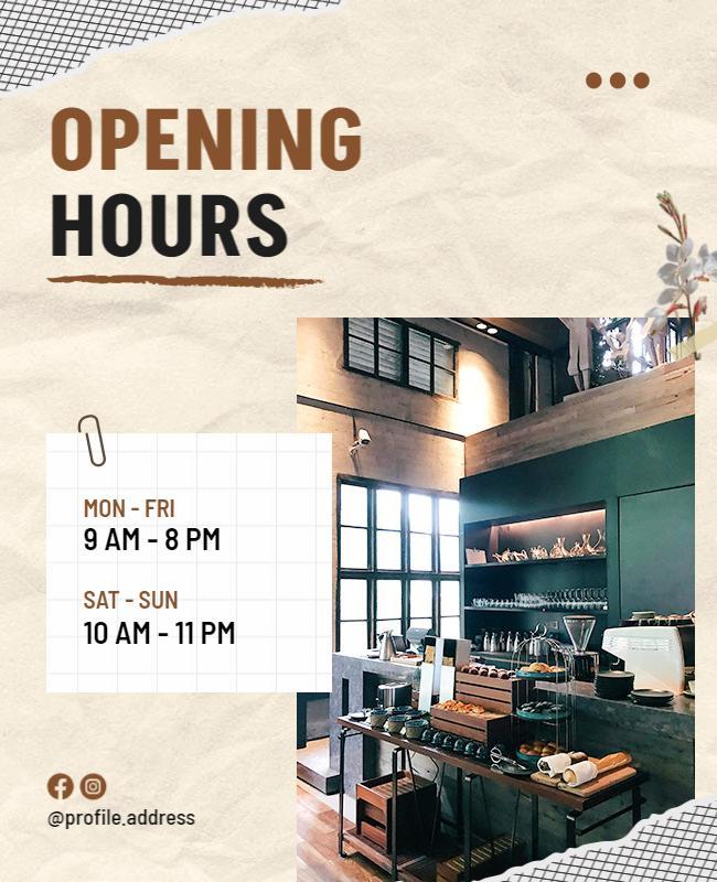 Modern Rustic Coffee Shop Opening Hours Flyer Template