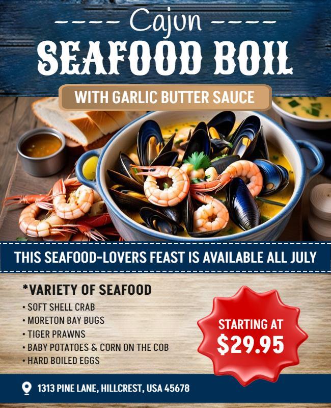 Cajun Seafood Boil Promotional Flyer Template