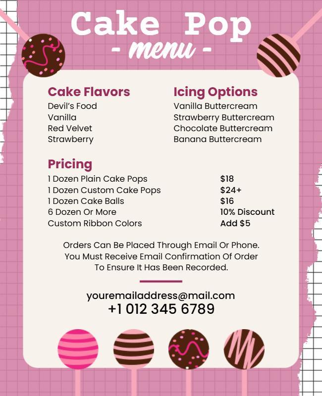 Cake Pop Menu Pricing Flyer Template