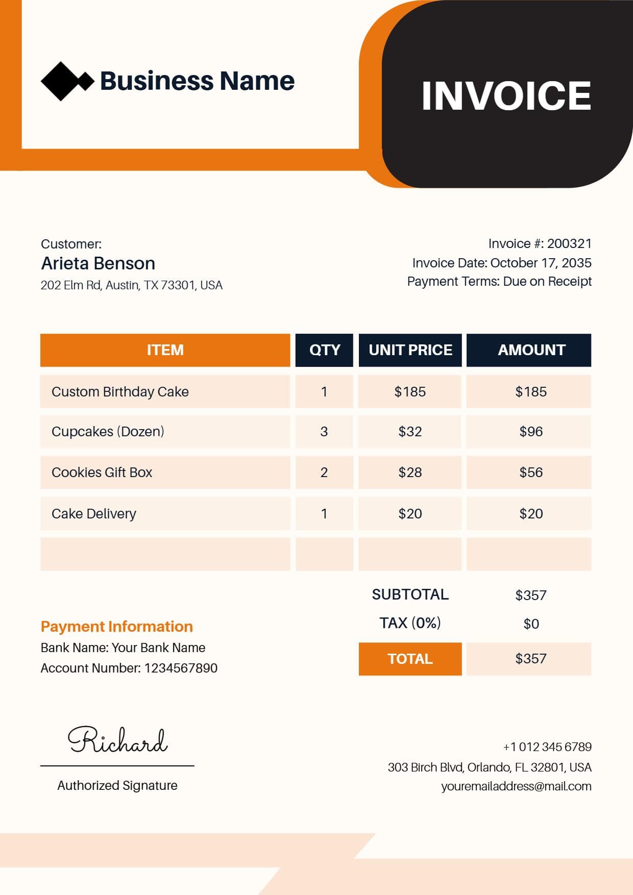 Creative Graphic Design Services and Hourly Rates Freelance Invoice Template