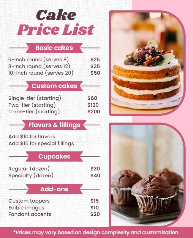 Cake Shop Pricing Display Flyer Template