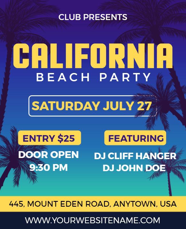 California Beach Party Event Flyer Template