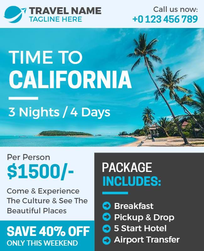 California Travel Package Promotion Flyer Template