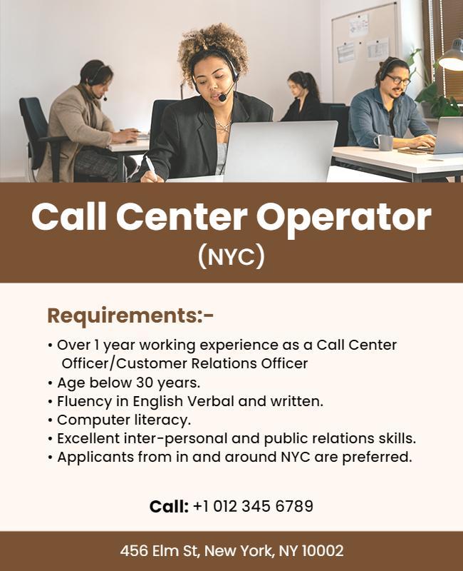 Call Center Job Recruitment Flyer Template