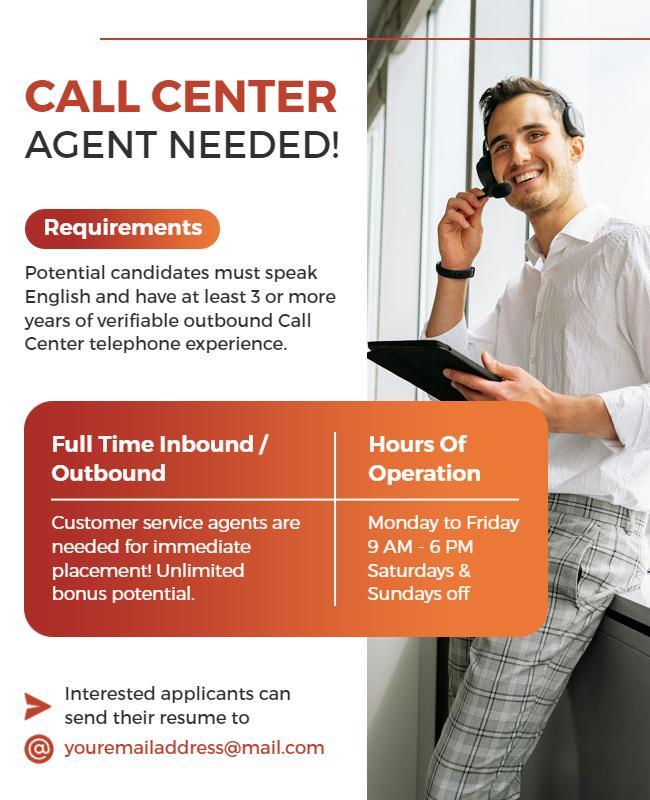 Call Center Job Vacancy Announcement Flyer Template