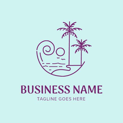 Calm Blue Beach Scene with Palm Trees and Waves Logo Template