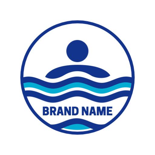 Calm Blue Swimming Pool Waves with Figure Design Logo Template