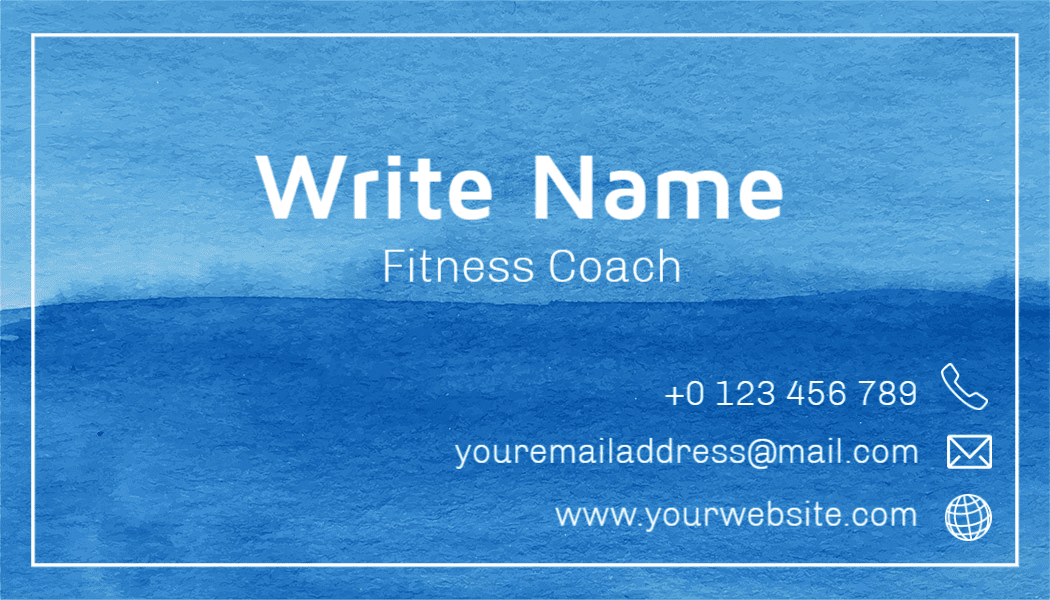 Calm Blue Watercolor Fitness Coach Business Card Template
