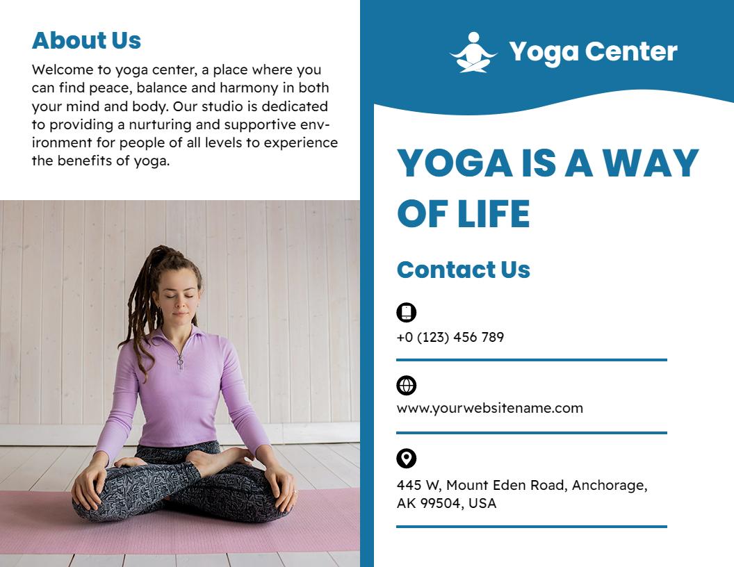 Calm Blue Yoga Retreat Healing and Package Details Brochure Template