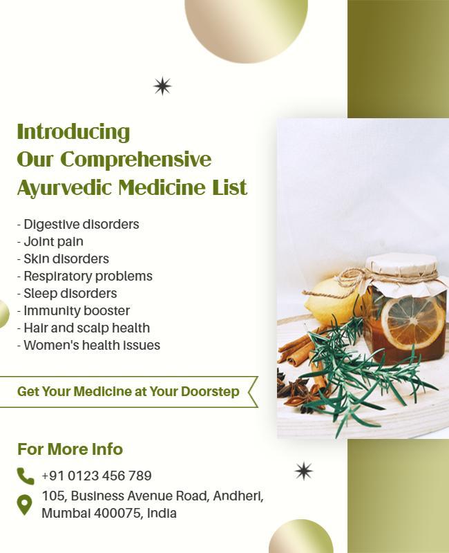 Calm Green Ayurvedic Medicine List Introduction Poster Template