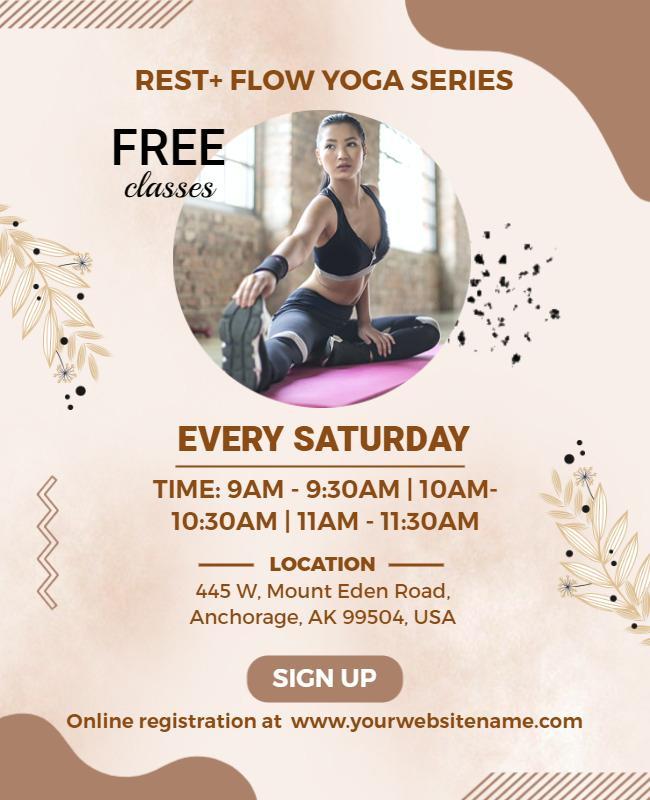 Calm Neutral Flow Yoga Class Series Poster Template