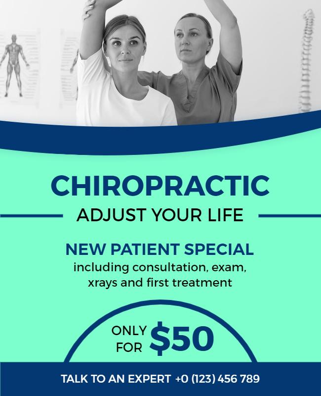 Calming Blue Chiropractic New Patient Special Flyer Template