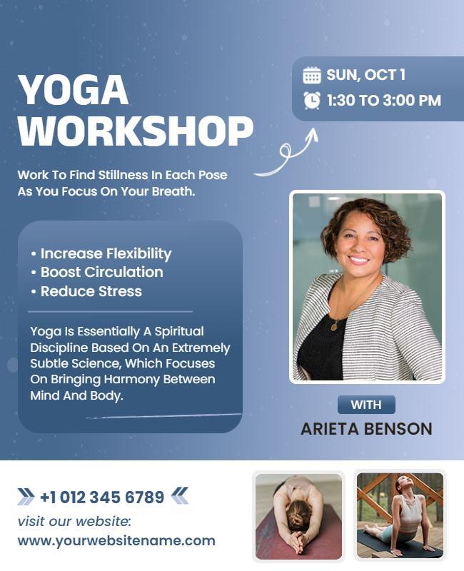 Calming Blue Yoga Workshop for Mind and Body Poster Template