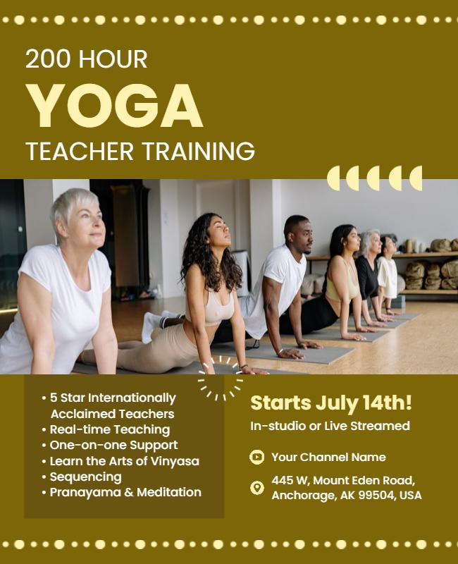 Calming Earthy 200 Hour Yoga Teacher Training Poster Template