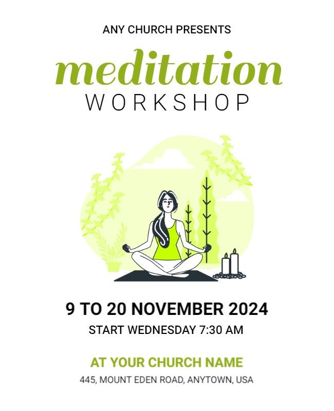 Calming Green Meditation Workshop for Spiritual Growth Poster Template