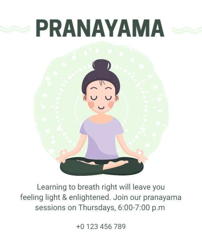 Calming Green Pranayama Breathing Meditation Session Poster Template